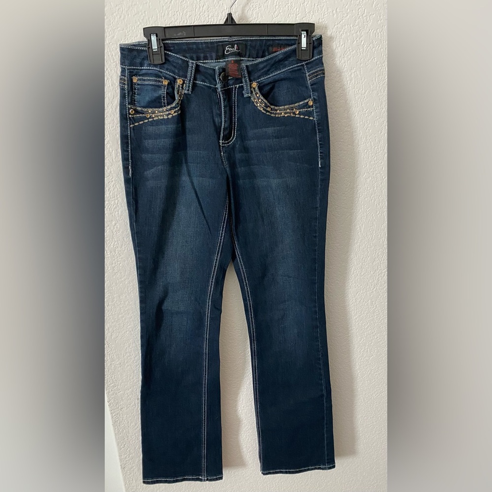Earl Jeans Dark Blue Skinny Boot Rhinestone and Crystal Pockets